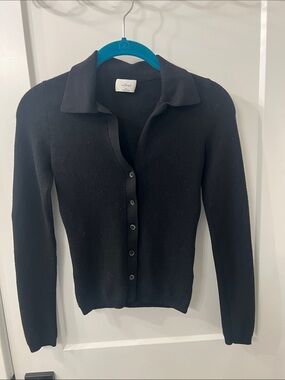 Wilfred Black Collared Button-Front Ribbed Cardigan
